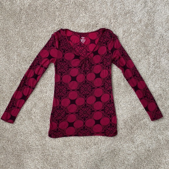 Mossimo V Neck Long Sleeve Patterned Top - Picture 1 of 7